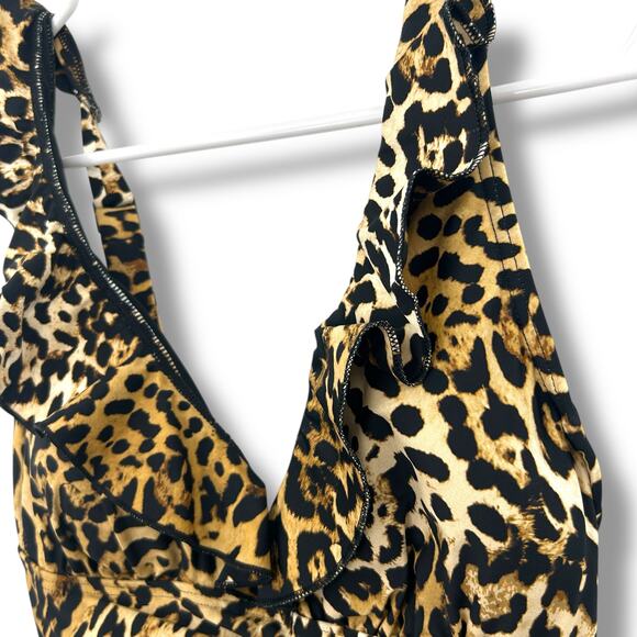 NEW DKNY Cheetah Print One Piece Swimsuit Size Small Ruffle V-Neck Leopard Swim - Picture 10 of 11